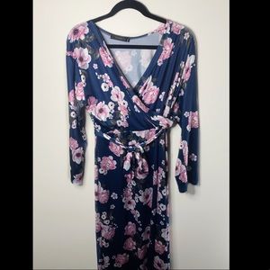 YILLEU - Navy and Pink Maxi Floral Dress